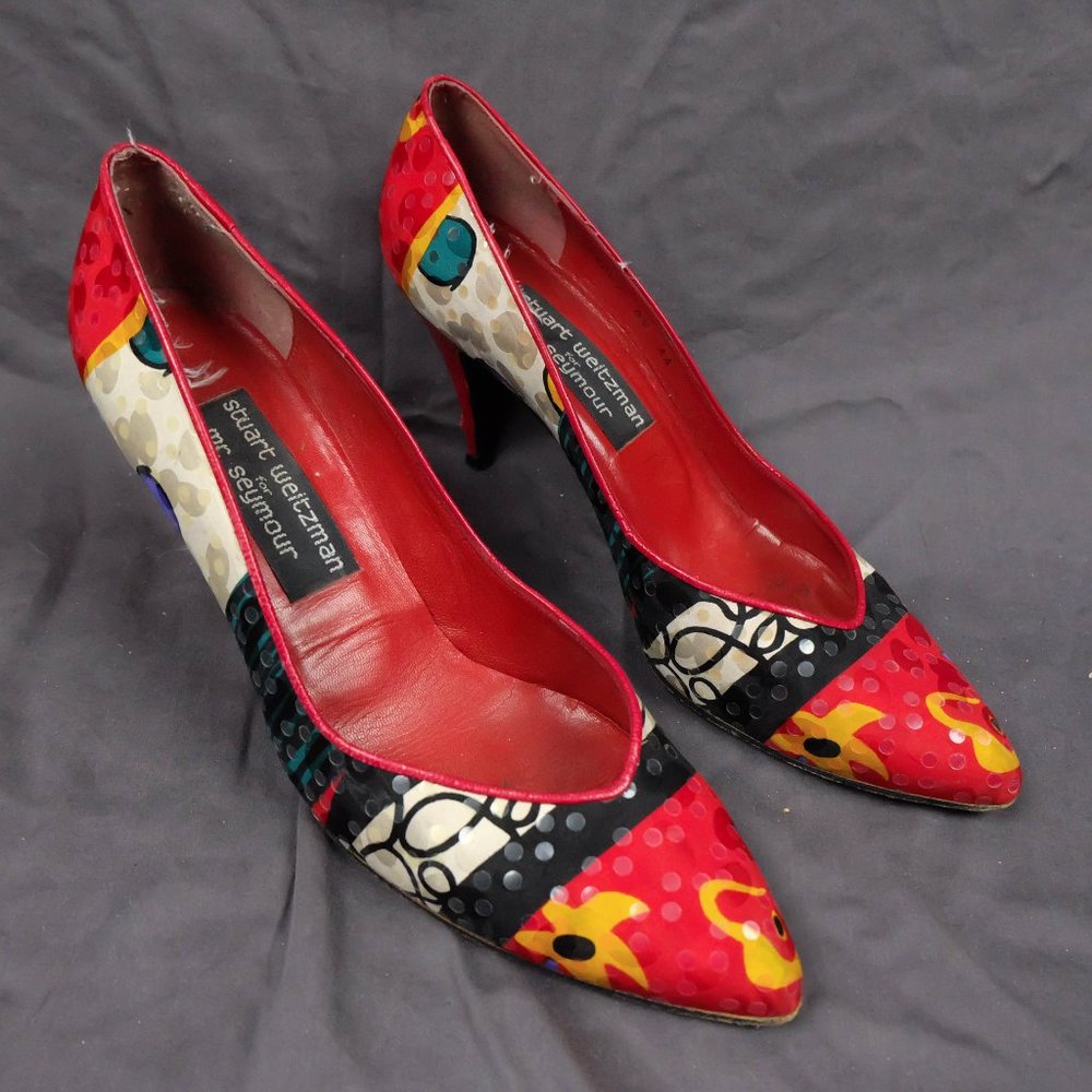 Vintage Heels Womens 8.5 AA Red Pumps Polka Dot 3 Inch Heel Pointed Toe 70s 80s